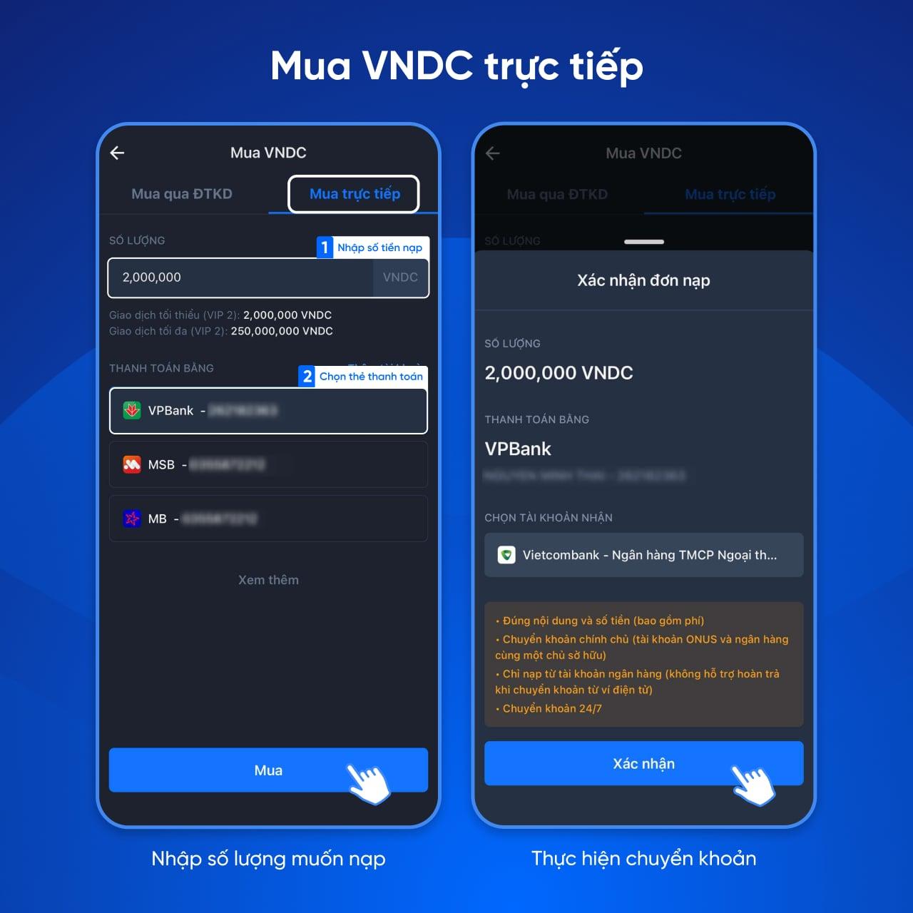 Hướng dẫn nạp/rút VNDC - Bước 3
